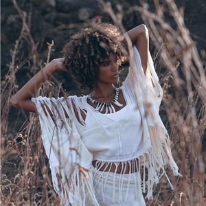 AYAsacredwear Off White Bohemian Crop Top✨Poncho ✨shawl ✨raw cotton✨organic NWOT
